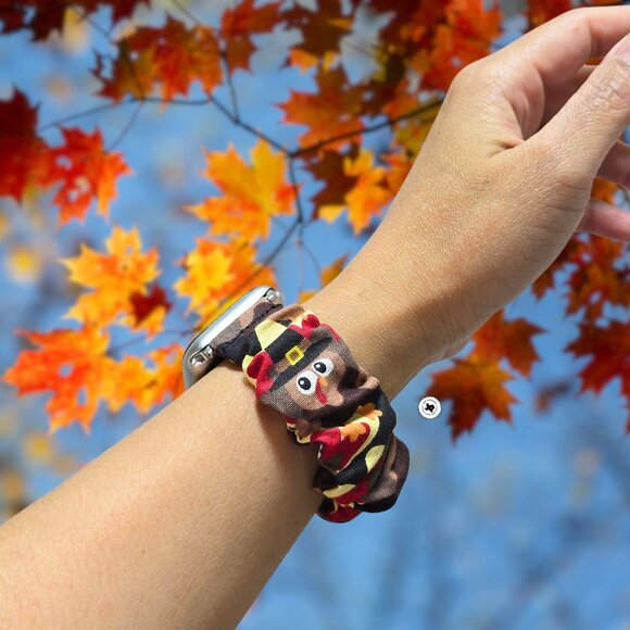 Thanksgiving Turkey Scrunchie Watch Band for Apple Watch, Fitbit, Samsung etc - Picture 1 of 5